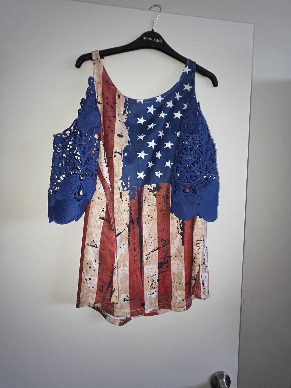Source Unknown American Flag Cold-Shoulder Tank Top - Blue/Red/Cream